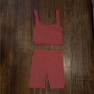 No Boundaries Red Checkered Crop Top and Shorts Set